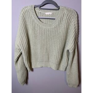 LA Hearts Sage Green Chunky Knit Cropped Sweater Womens Small Crew Neck Pullover